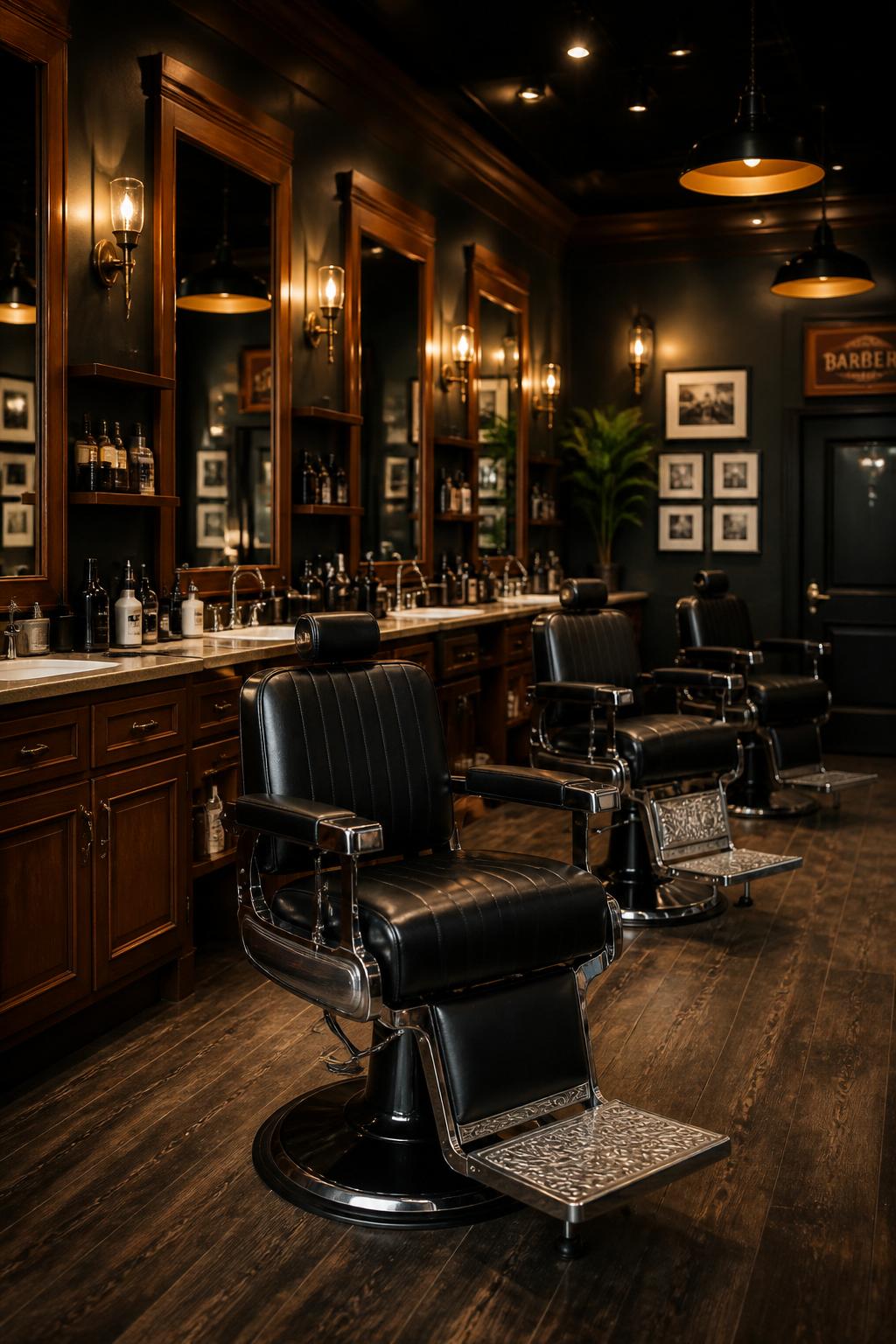Interior of Classe Barber Shop with vintage leather chairs